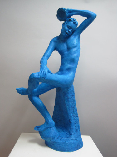 Sculpture intitulée "Tamburello blu" par Paolo Camporese, Œuvre d'art originale, Terre cuite