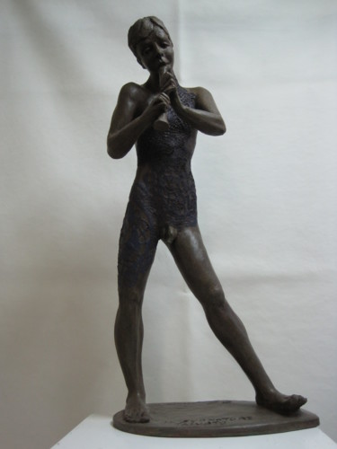 Sculpture titled "Il suonatore tatuato" by Paolo Camporese, Original Artwork, Terra cotta
