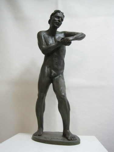 Sculpture titled "Il pescatore di rane" by Paolo Camporese, Original Artwork, Terra cotta