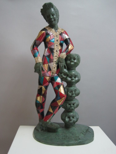 Sculpture intitulée "arlecchino e le mas…" par Paolo Camporese, Œuvre d'art originale, Céramique