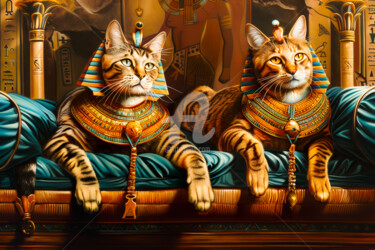 Digitale Kunst mit dem Titel "The Pharaoh Cats Ex…" von Paolo Chiuchiolo, Original-Kunstwerk, KI-generiertes Bild