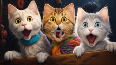 Digitale Kunst mit dem Titel "The Wow Cats!" von Paolo Chiuchiolo, Original-Kunstwerk, KI-generiertes Bild