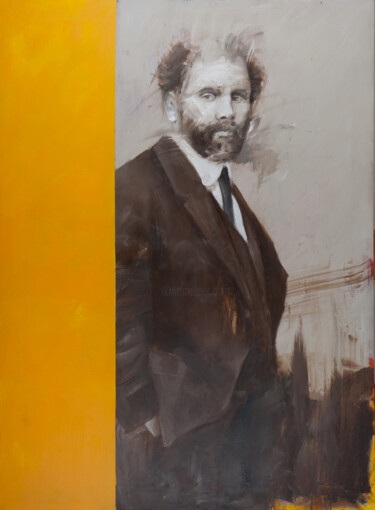Painting titled "Mr. Klimt" by Paolo Damiani, Original Artwork, Oil Mounted on Wood Panel