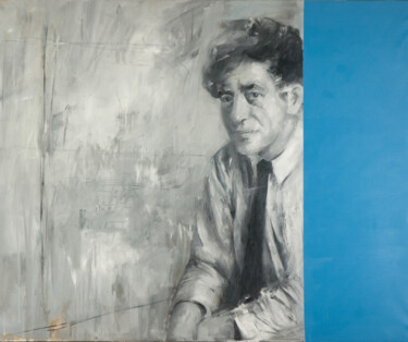 Schilderij getiteld "Mr. Giacometti" door Paolo Damiani, Origineel Kunstwerk, Olie Gemonteerd op Houten paneel