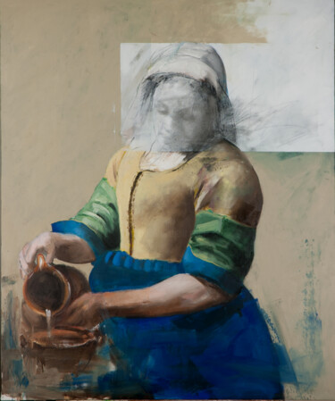 Painting titled "The Milkmaid (About…" by Paolo Damiani, Original Artwork, Oil