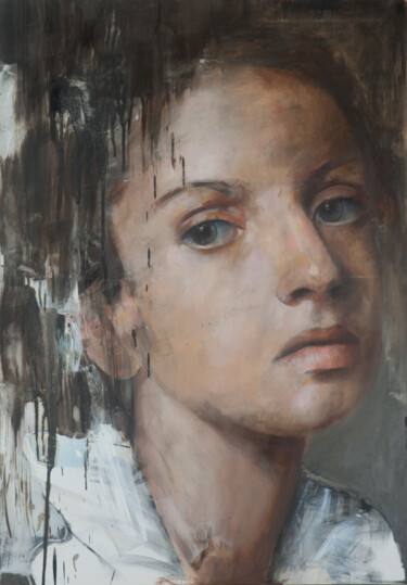 Painting titled "M.A. : Portrait" by Paolo Damiani, Original Artwork, Oil