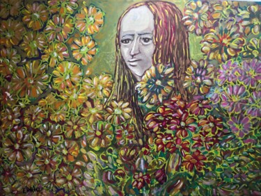 Malerei mit dem Titel "Mona Lisa Unsmile" von Paolo Erriu, Original-Kunstwerk, Aquarell Auf Keilrahmen aus Holz montiert