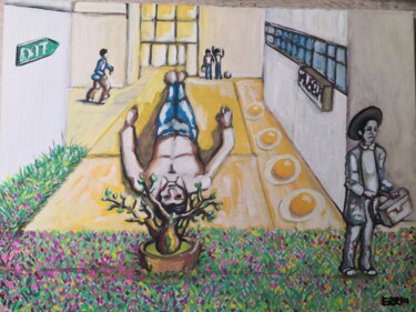 Painting titled "Gallery of modern a…" by Paolo Erriu, Original Artwork, Watercolor Mounted on Wood Stretcher frame