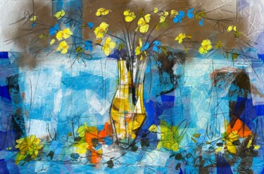 Pittura intitolato "Interno con fiori" da Paolo Fumagalli, Opera d'arte originale, Olio