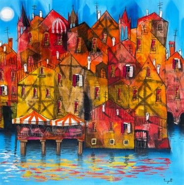Painting titled "Borghetto francese" by Paolo Fumagalli, Original Artwork, Oil