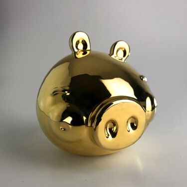 Sculpture titled "Golden Piggie" by Paolo Pastorino, Original Artwork, Ceramics