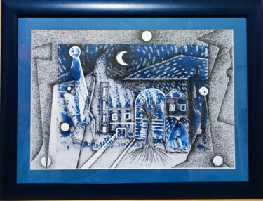 Desenho intitulada "Paesaggio notturno." por Paolo Pucinischi, Obras de arte originais, Tinta