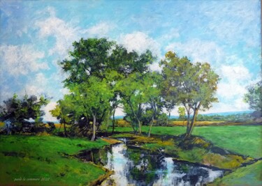 Painting titled "alberi e riflessi" by Paolo La Commare, Original Artwork, Oil