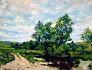Painting titled "Green landscape" by Paolo La Commare, Original Artwork, Oil