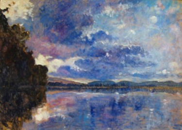 Painting titled "lago di Monate, Var…" by Paolo La Commare, Original Artwork, Oil