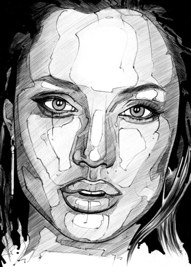 Zeichnungen mit dem Titel "Angelina.jpg" von Paolo Luino, Original-Kunstwerk, Kugelschreiber