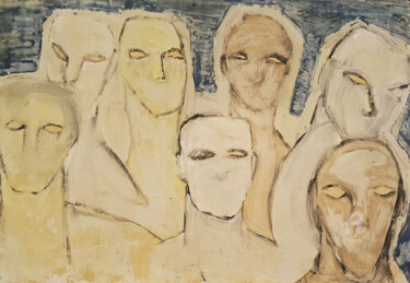 Painting titled "Strana folla" by Paolo Rizzi, Original Artwork, Tempera Mounted on Wood Panel