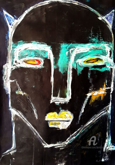 Painting titled "DAEMON" by Paolo Rizzi, Original Artwork, Oil Mounted on Wood Panel