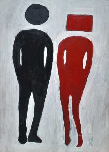 Painting titled "Two of us" by Paolo Rizzi, Original Artwork, Oil Mounted on Wood Panel