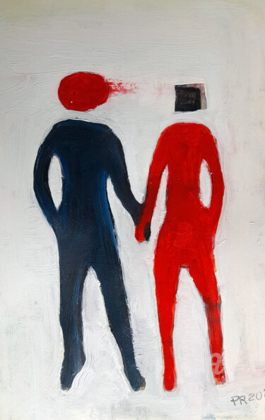 Painting titled "two of us IV" by Paolo Rizzi, Original Artwork, Oil Mounted on Wood Stretcher frame