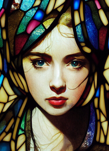 "Stained glass girl" başlıklı Dijital Sanat Paolo Volante tarafından, Orijinal sanat, AI tarafından oluşturulan görüntü