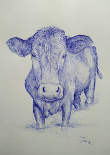 Drawing titled "Vache Bic" by Zeuxiss, Original Artwork, Ballpoint pen