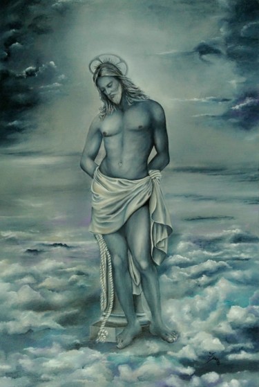 Painting titled "Cristo" by Zeuxiss, Original Artwork, Oil