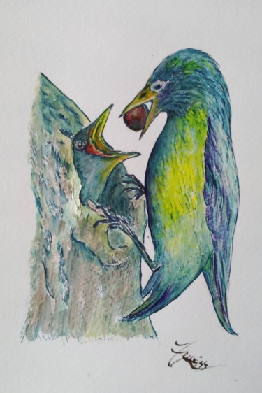 Schilderij getiteld "Oiseaux N1" door Zeuxiss, Origineel Kunstwerk, Acryl
