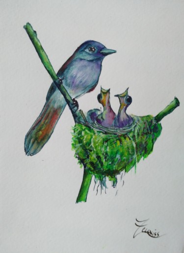 Peinture intitulée "Oiseaux N5" par Zeuxiss, Œuvre d'art originale, Acrylique