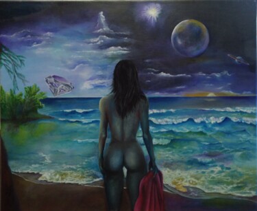 Painting titled "Amour Stellaire" by Zeuxiss, Original Artwork, Oil