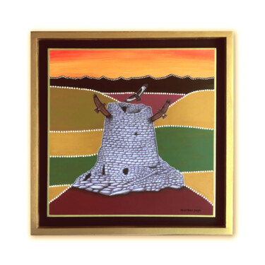 Painting titled "Nuraghe" by Papi Moreno, Original Artwork, Acrylic Mounted on Other rigid panel