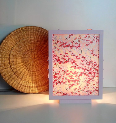 Diseño titulada "Lampe Japon, florai…" por Papiers D'Aurore, Obra de arte original, Luminaria