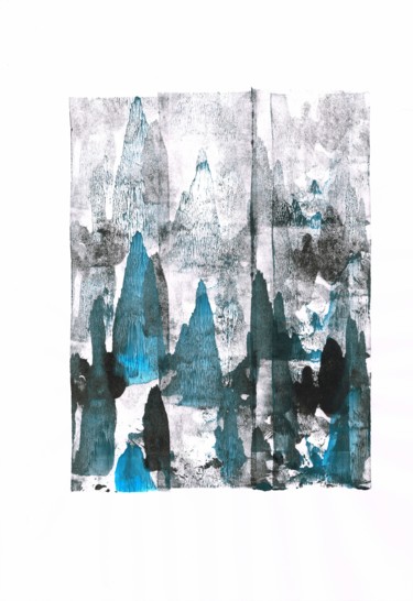 Peinture intitulée "Blue mountain" par Papiers D'Aurore, Œuvre d'art originale, Gouache
