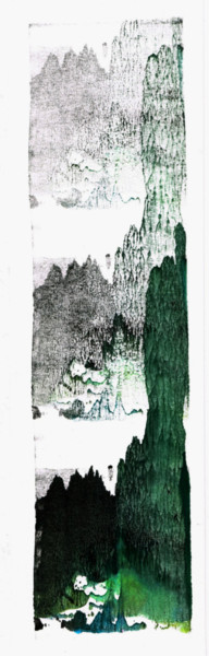 Malerei mit dem Titel "Montagne émeraude" von Papiers D'Aurore, Original-Kunstwerk, Gouache