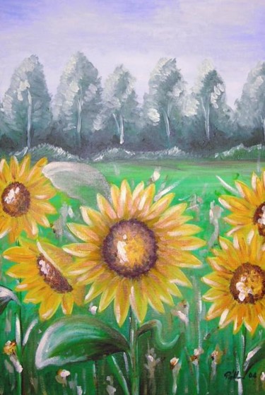 Painting titled "Sun flowers" by Papy'Ion, Original Artwork