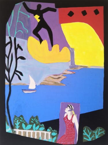 Painting titled "Femme au bord de mer" by Papillon, Original Artwork, Pigments