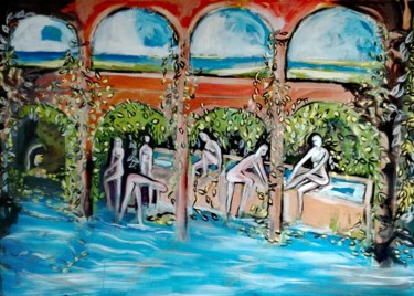 Peinture intitulée "Les baigneuses" par Papillon, Œuvre d'art originale, Huile