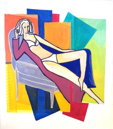 Pintura titulada "Jeune filla au sofa" por Papillon, Obra de arte original, Oleo