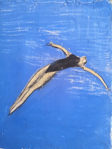 Pintura titulada "Dans le bleu encore…" por Papillon, Obra de arte original, Témpera