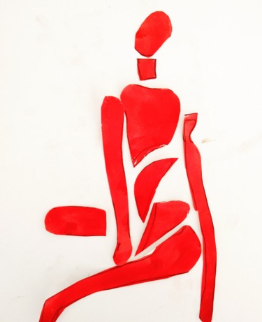 Peinture intitulée "Femme en rouge" par Papillon, Œuvre d'art originale, Huile