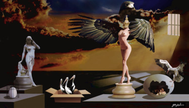 Digitale Kunst mit dem Titel "Femme oiseau" von Gilles Papineau, Original-Kunstwerk, 2D digitale Arbeit