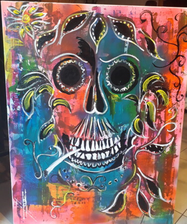 Painting titled "Skull cool" by Herve Richard, Original Artwork, Acrylic