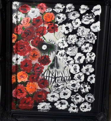 Peinture intitulée "Skull fleuri" par Herve Richard, Œuvre d'art originale, Acrylique