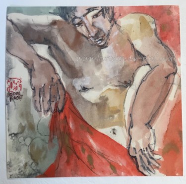 Painting titled "Homme" by Laurence Godon-Pirof, Original Artwork, Watercolor