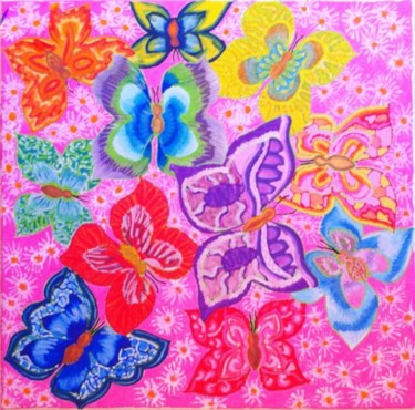 Peinture intitulée "Papillons" par Virginie Bazin, Œuvre d'art originale, Huile