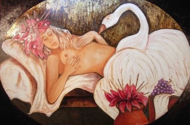 Pittura intitolato "leda e il cigno 3" da Gino Paradisi, Opera d'arte originale