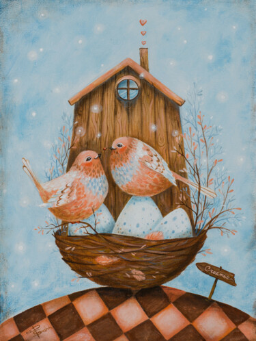 Painting titled "Birds of happiness" by Aleksandra Paranchenko, Original Artwork, Acrylic