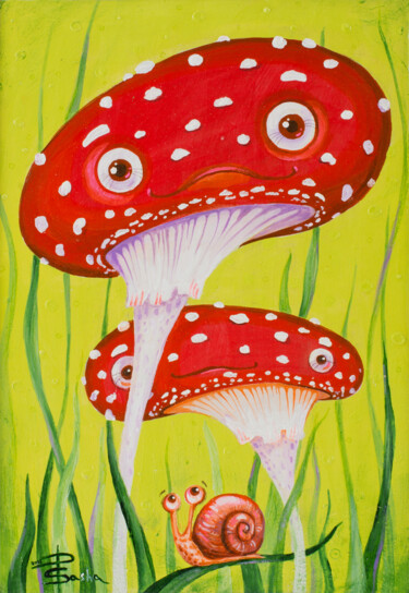 Pittura intitolato "Amanita and snail" da Aleksandra Paranchenko, Opera d'arte originale, Acrilico
