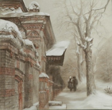 Dessin intitulée "Зима" par Elena Paranina-Nartova, Œuvre d'art originale, Pastel