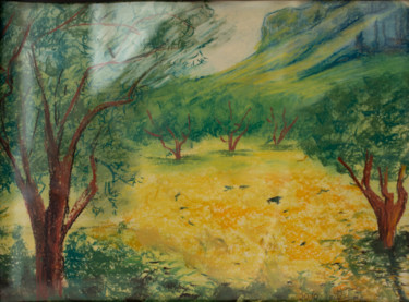 Painting titled "Clairière en Espagne" by Pardo Y Cobo, Original Artwork, Pastel Mounted on Wood Panel